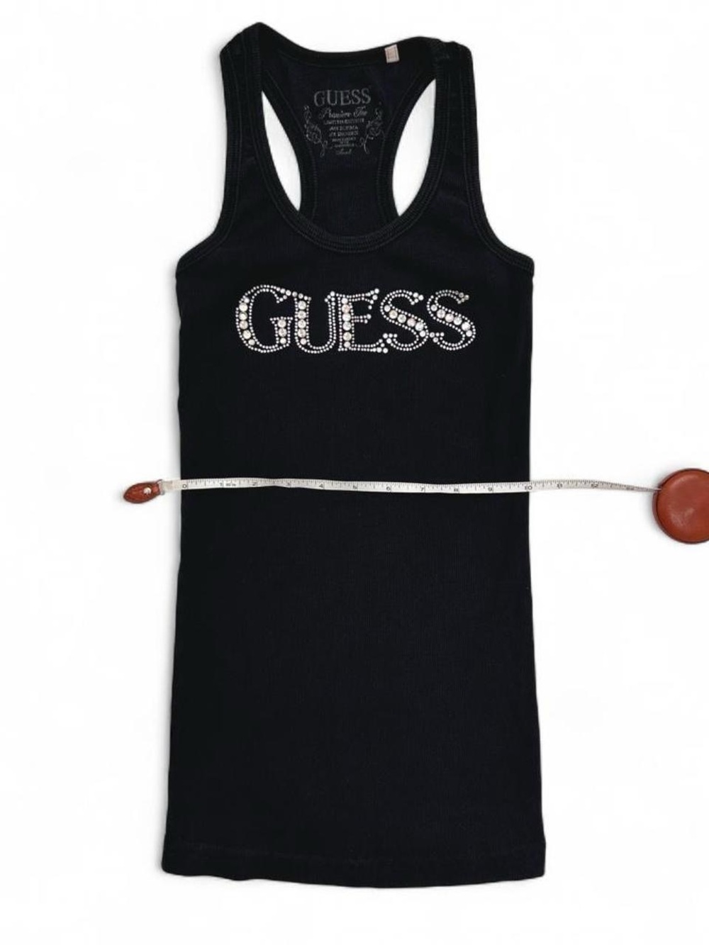 Y2K 2000s Guess McBling Bedazzled Logo Tank Top - Picture 3 of 4